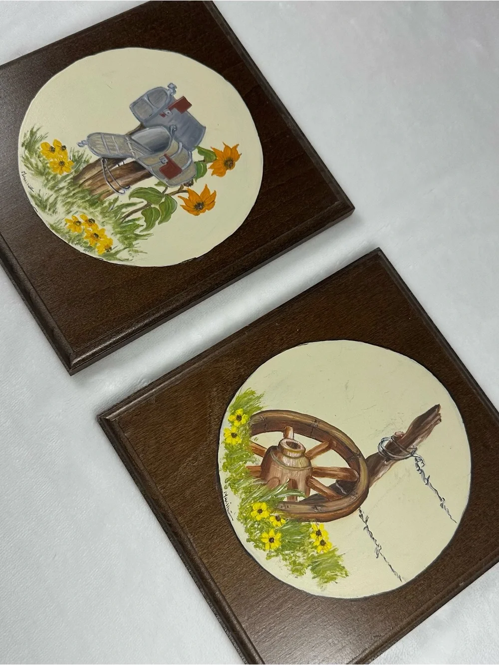 Rustic Sunflower Wall Art Pair in Brown and Yellow